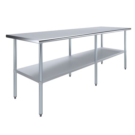 AMGOOD Stainless Steel Metal Table with Undershelf, 96 Long X 30 Deep AMG WT-3096